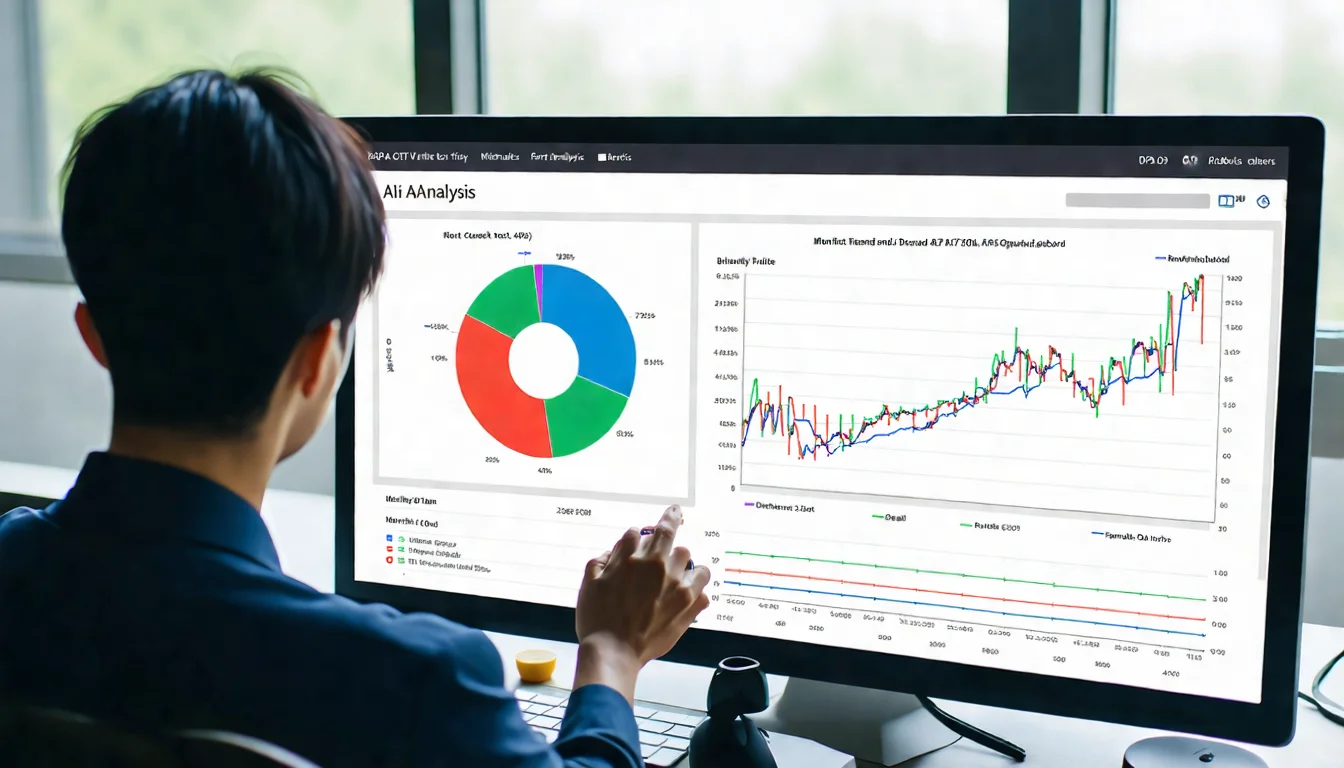 AI API cost analysis dashboard on large screen with three-color pie chart showing cost categories