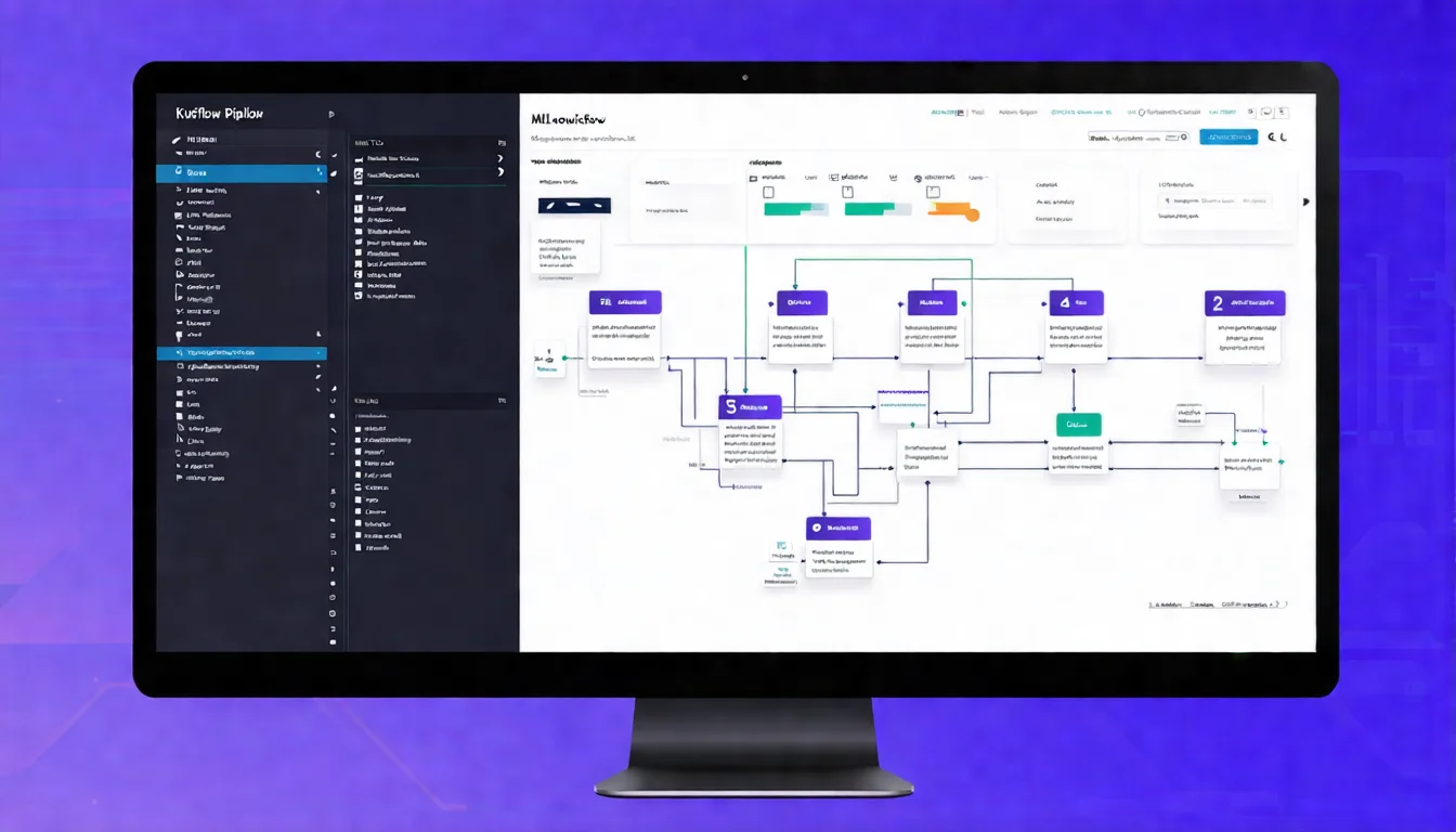 Kubeflow Pipeline 工作流程管理介面 電腦螢幕顯示 Kubeflow Pipeline 管理介面,呈現 ML 工作流程的 DAG 圖和執行狀態